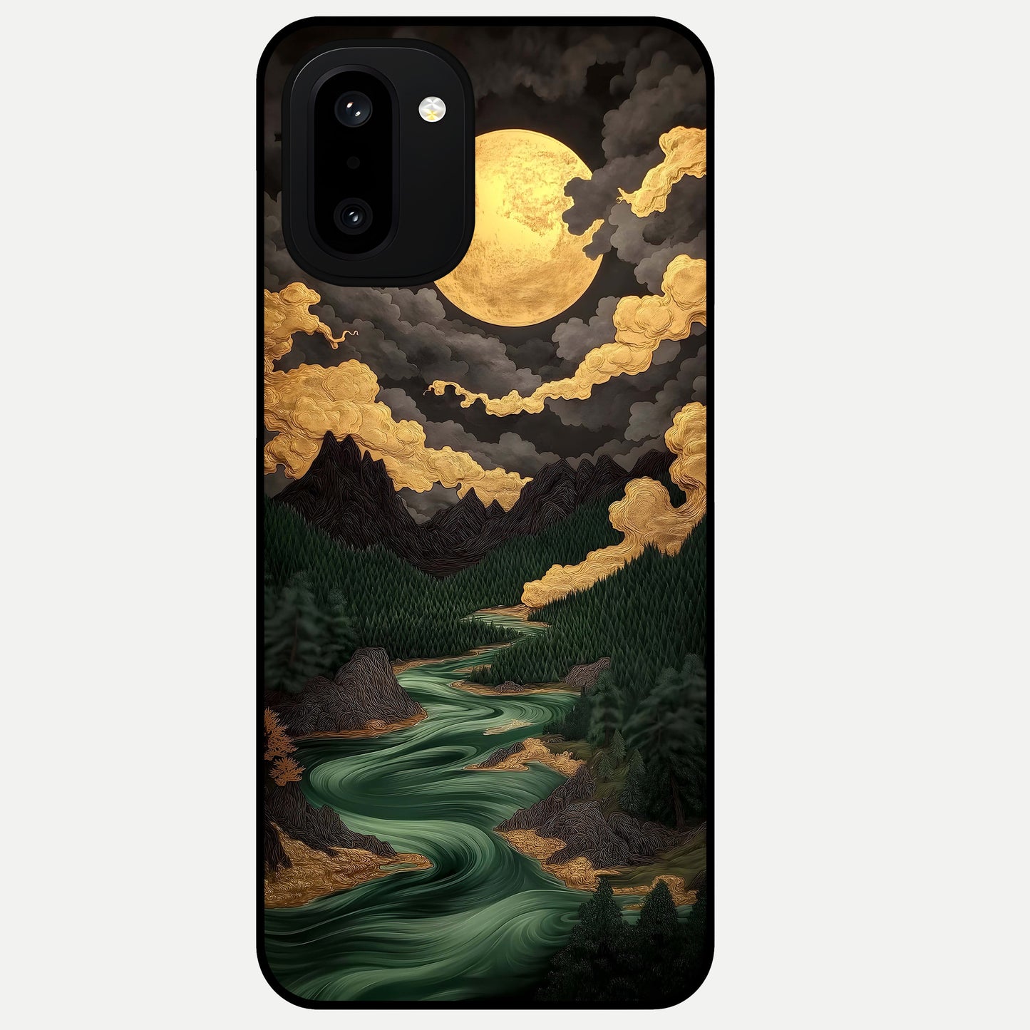  Golden River Moon Glass Case For Oneplus 15R back cover – full design glossy printed glass finish