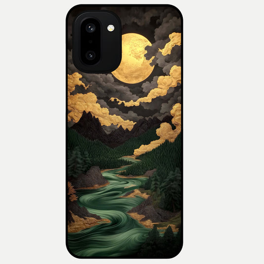  Golden River Moon Glass Case For Oneplus 15R back cover – full design glossy printed glass finish
