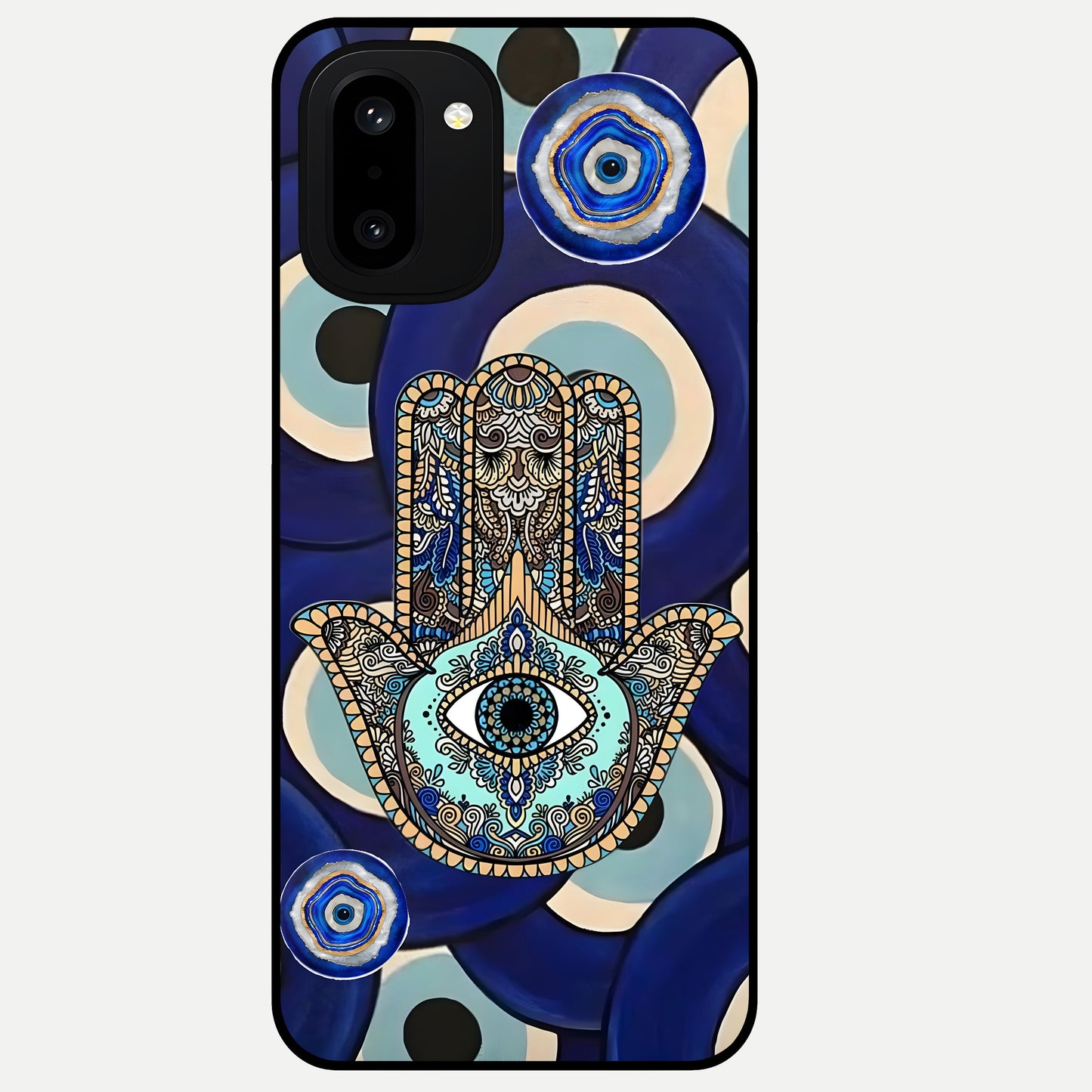  Hamsa Divine Guard Glass Case For Oneplus 15R back cover – full design glossy printed glass finish