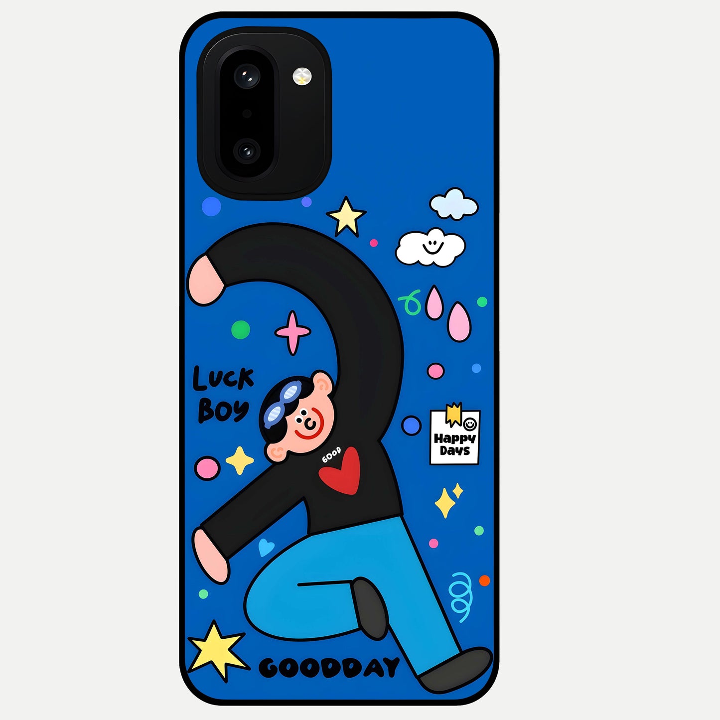  Happy Luck Vibe Glass Case For Oneplus 15R back cover – full design glossy printed glass finish