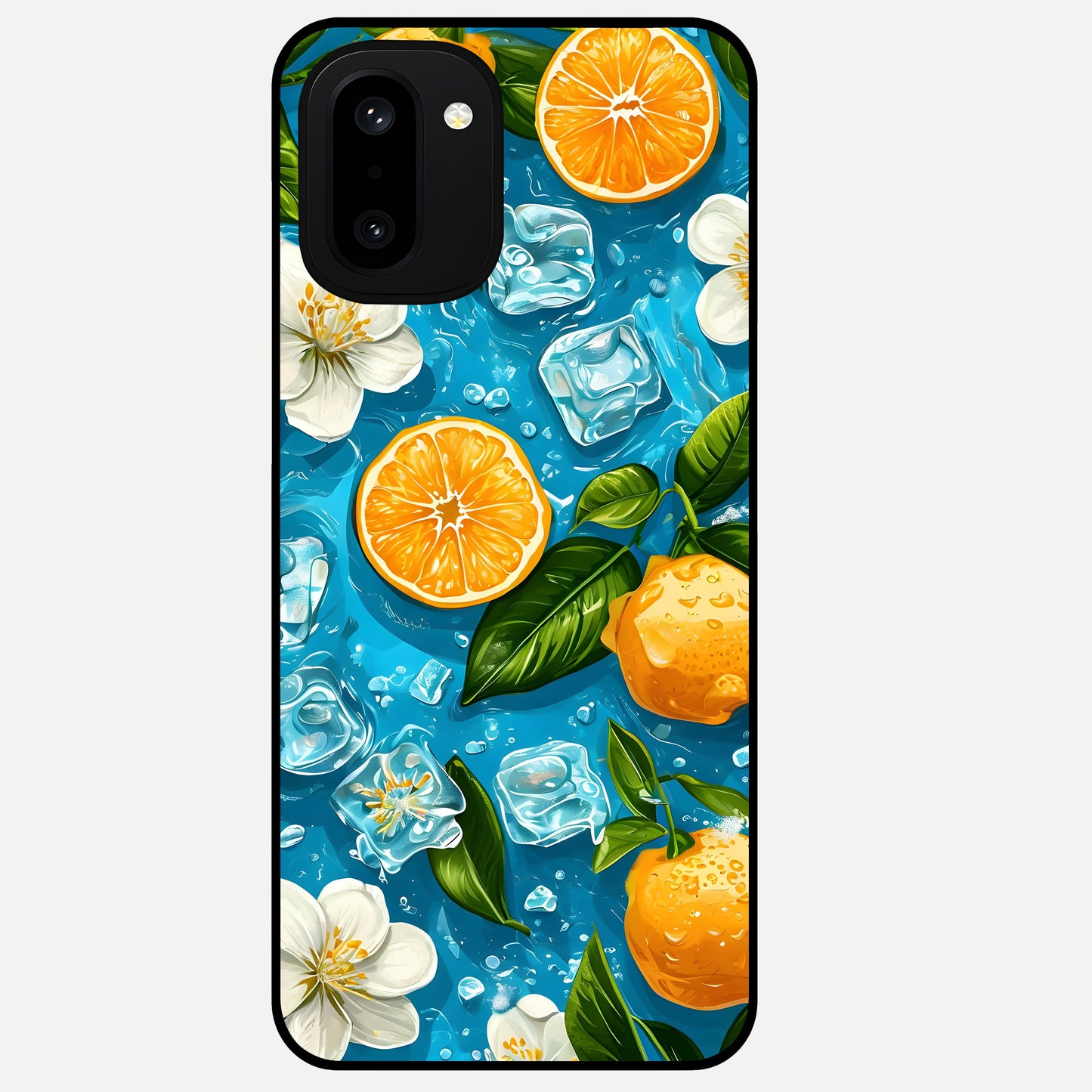  Ice Cube With Orange Glass Case For Oneplus 15R back cover – full design glossy printed glass finish