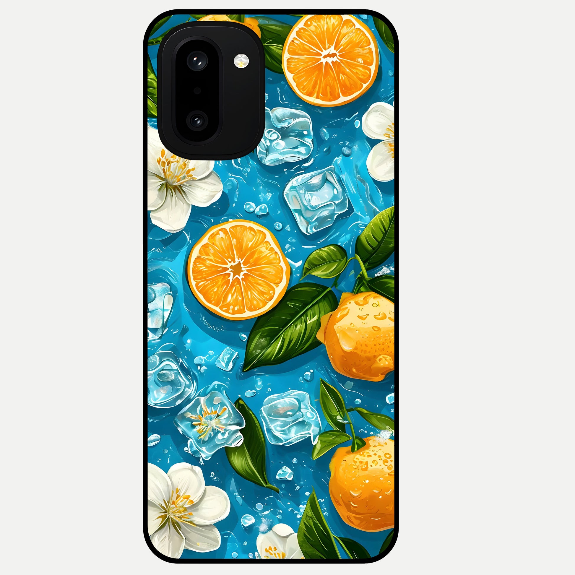  Ice Cube With Orange Glass Case For Oneplus 15R back cover – full design glossy printed glass finish