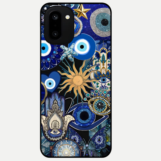  Mystic Blue Evil Eye Glass Case For Oneplus 15R back cover – full design glossy printed glass finish
