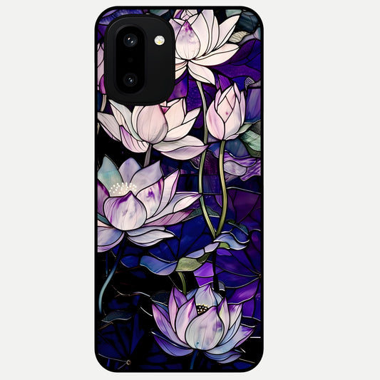 Purple Lotus Pattern Glass Case For Oneplus 15R back cover – full design glossy printed glass finish