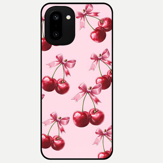 Red Cherries Pattern Glass Case For Oneplus 15R back cover – full design glossy printed glass finish