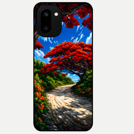 Red Trees Pathway Glass Case For Oneplus 15R back cover – full design glossy printed glass finish