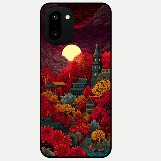  Scarlet Autumn Temple Glass Case For Oneplus 15R back cover – full design glossy printed glass finish