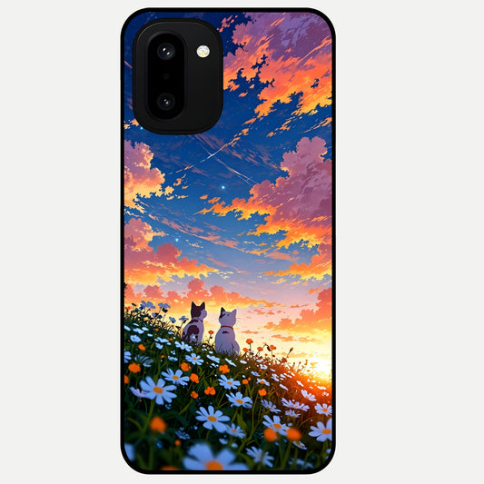  Two Cats Friends Glass Case For Oneplus 15R back cover – full design glossy printed glass finish