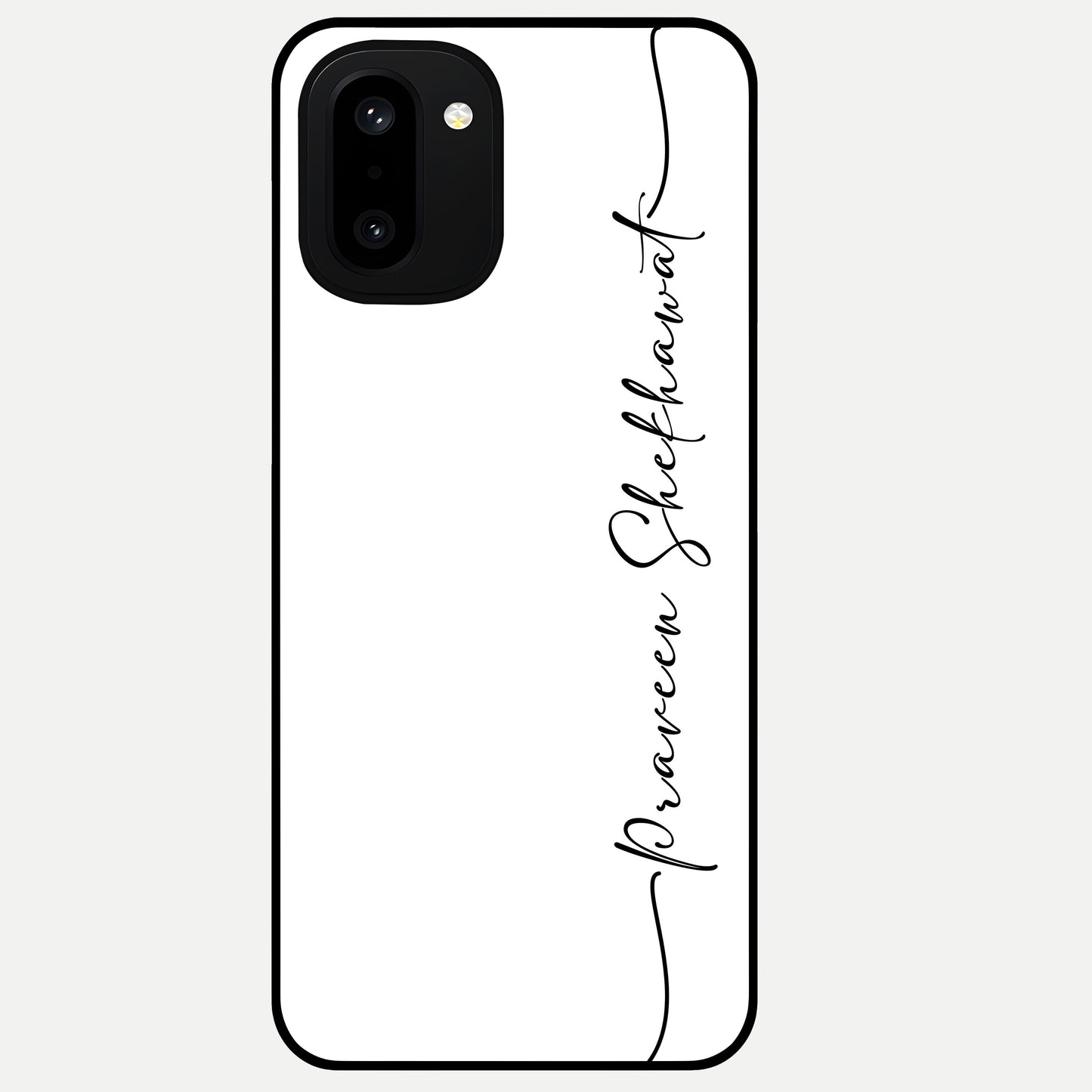  White Tune Custom Name Glass Case For Oneplus 15R back cover – personalized glossy printed glass finish