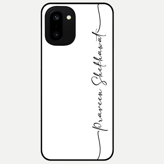  White Tune Custom Name Glass Case For Oneplus 15R back cover – personalized glossy printed glass finish
