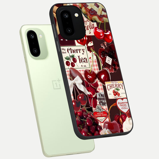  Aesthetic Cherry Tea phone case For Oneplus 15R showing premium glass back cover with detailed artwork