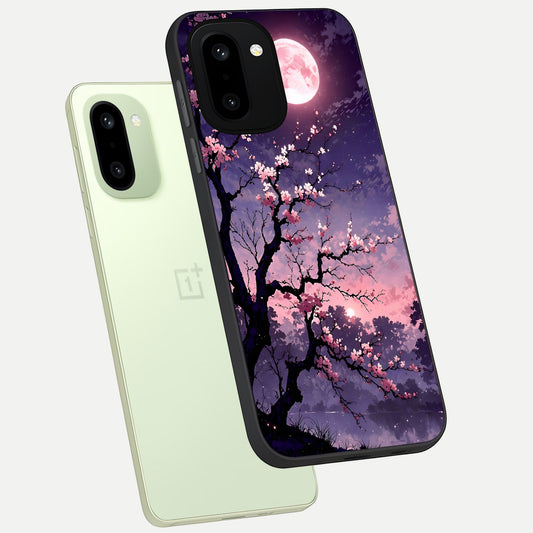  Blossom Pink Moon phone case For Oneplus 15R showing premium glass back cover with detailed artwork