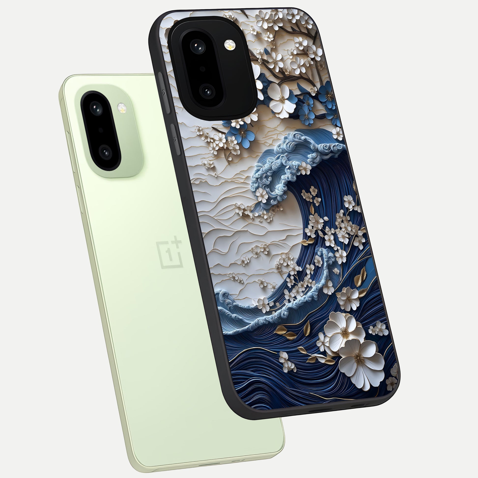  Blossom Wave Art phone case For Oneplus 15R showing premium glass back cover with detailed artwork