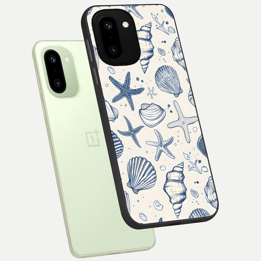  Blue Ocean Outline phone case For Oneplus 15R showing premium glass back cover with detailed artwork