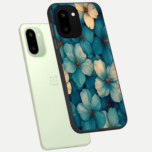  Blue Shade Floral phone case For Oneplus 15R showing premium glass back cover with detailed artwork