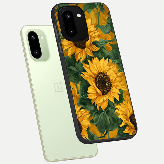 Bright Sunflower Bloom phone case For Oneplus 15R showing premium glass back cover with detailed artwork