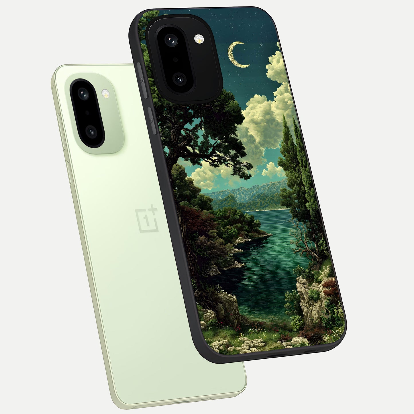  Celestial Lake Peace phone case For Oneplus 15R showing premium glass back cover with detailed artwork