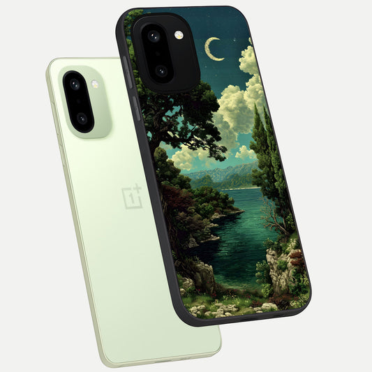  Celestial Lake Peace phone case For Oneplus 15R showing premium glass back cover with detailed artwork