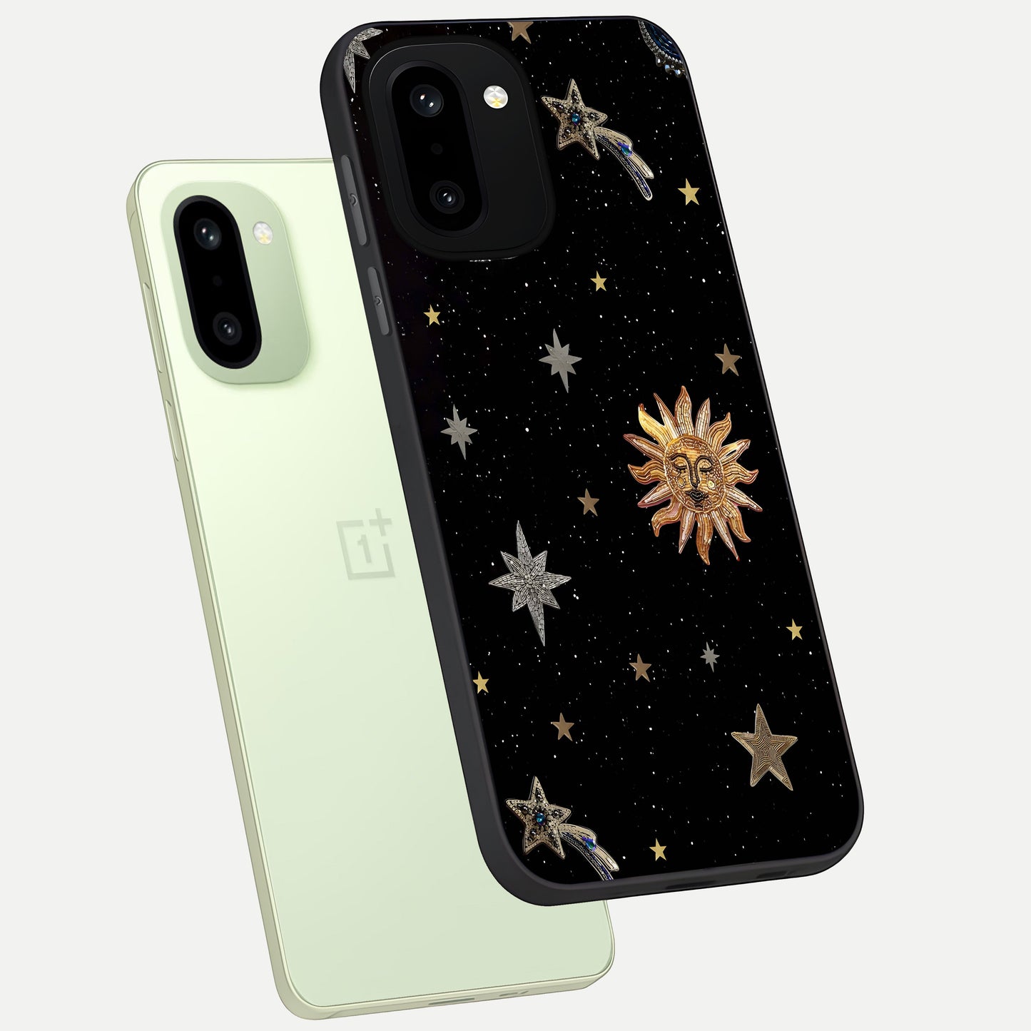 Celestial Moon With Stars phone case For Oneplus 15R showing premium glass back cover with detailed artwork