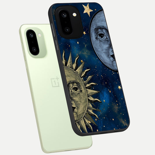  Celestial Moon With Sun phone case For Oneplus 15R showing premium glass back cover with detailed artwork