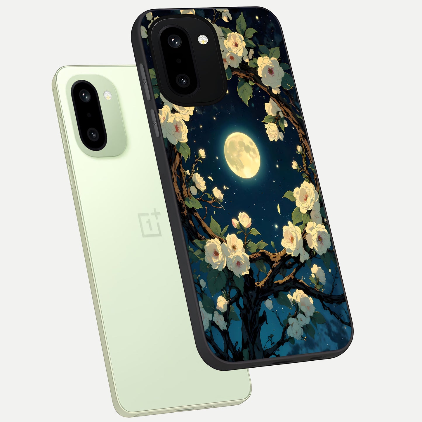  Celestial Moon And Flower phone case For Oneplus 15R showing premium glass back cover with detailed artwork