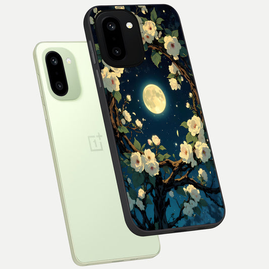  Celestial Moon And Flower phone case For Oneplus 15R showing premium glass back cover with detailed artwork