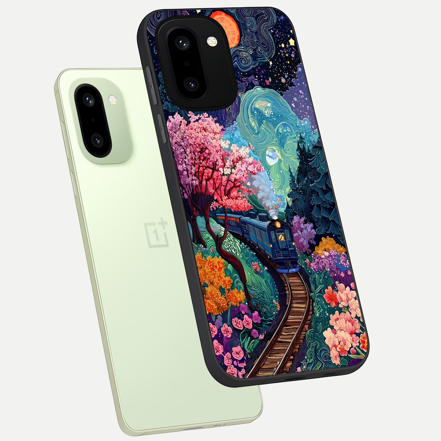  Celestial Train Journey phone case For Oneplus 15R showing premium glass back cover with detailed artwork
