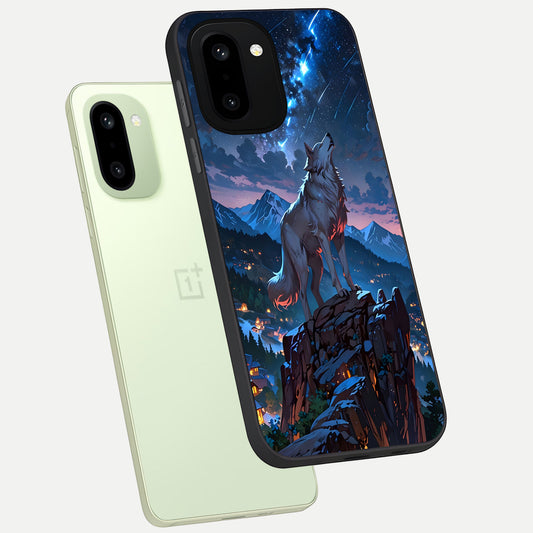  Celestial Wolf Howl phone case For Oneplus 15R showing premium glass back cover with detailed artwork