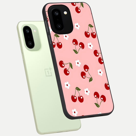 Cherry Love Mood phone case For Oneplus 15R showing premium glass back cover with detailed artwork