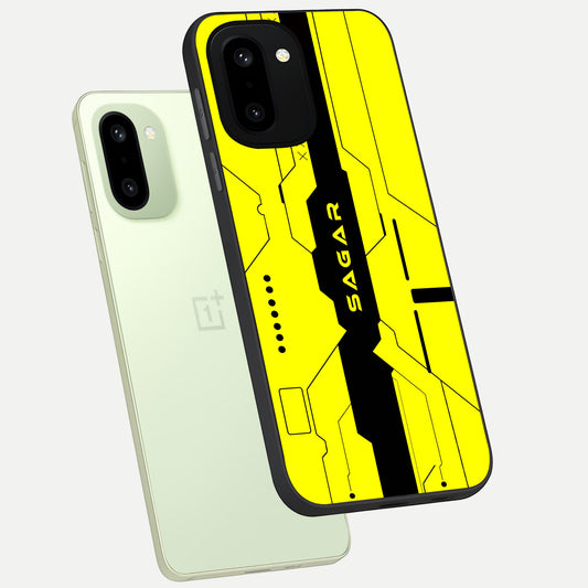  Circuit CYBERPUNK Custom Name phone case For Oneplus 15R showing premium glass back cover with detailed artwork