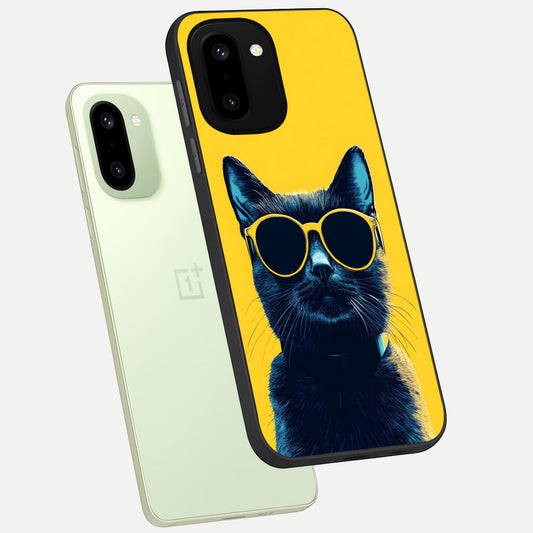  Cool Cat Vibes phone case For Oneplus 15R showing premium glass back cover with detailed artwork