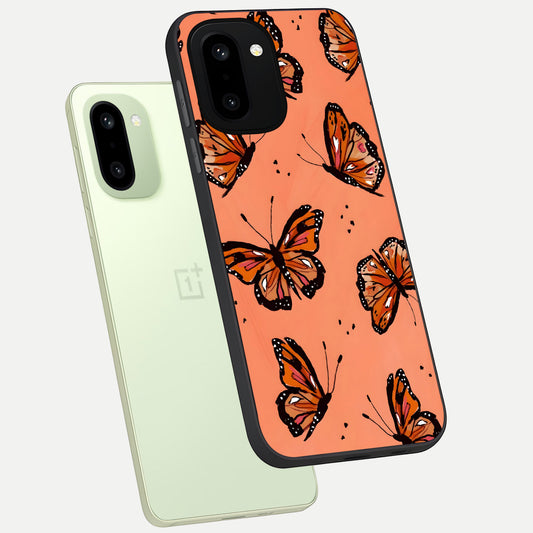  Coral Wing Butterfly phone case For Oneplus 15R showing premium glass back cover with detailed artwork