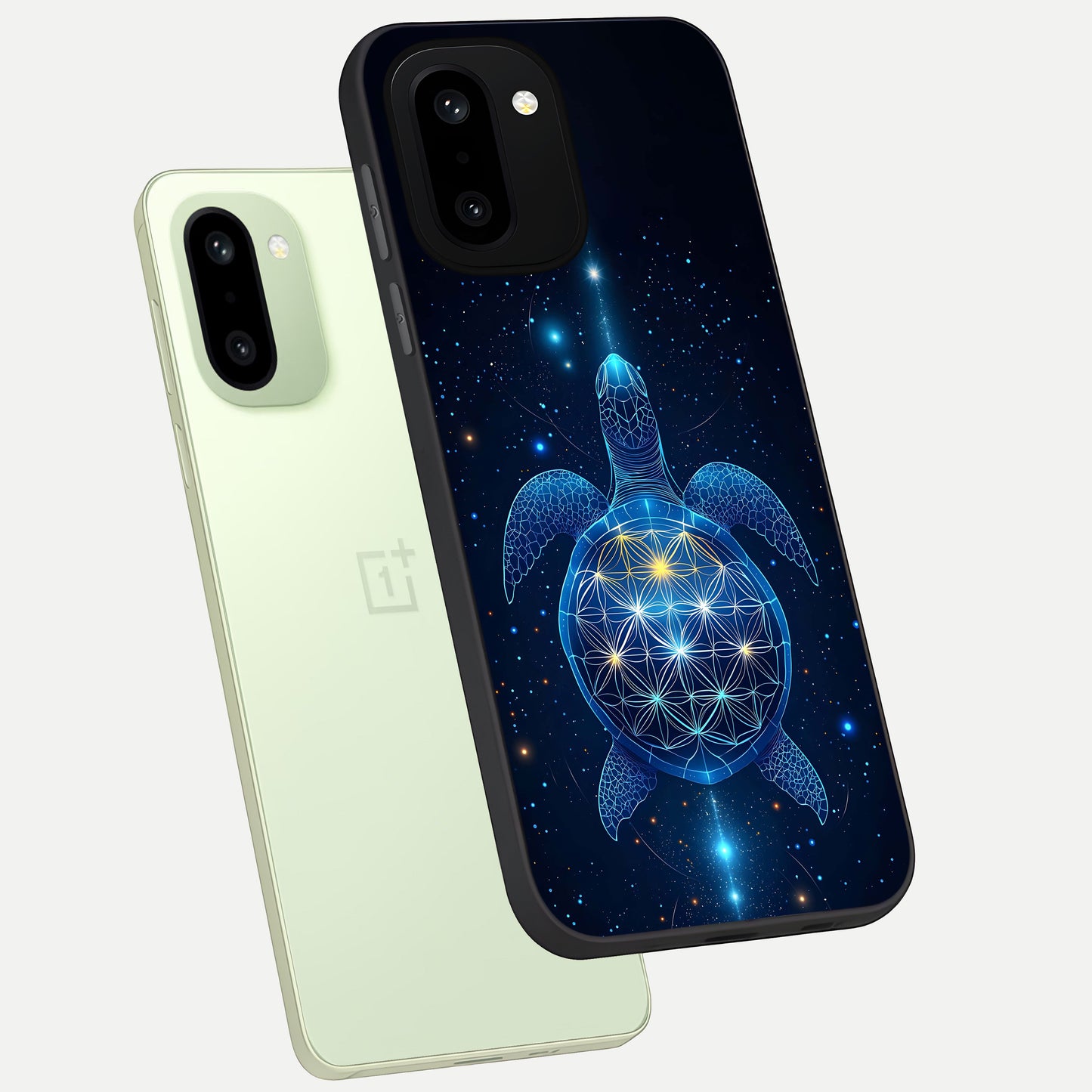  Crimson Blue Turtle phone case For Oneplus 15R showing premium glass back cover with detailed artwork