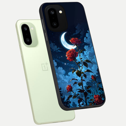  Crimson Rose Moon phone case For Oneplus 15R showing premium glass back cover with detailed artwork