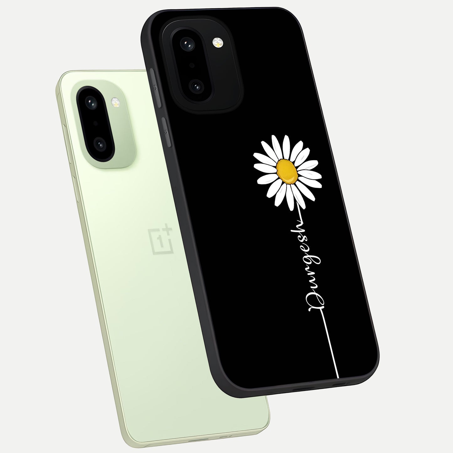  Custom Name White Flower phone case For Oneplus 15R showing premium glass back cover with detailed artwork
