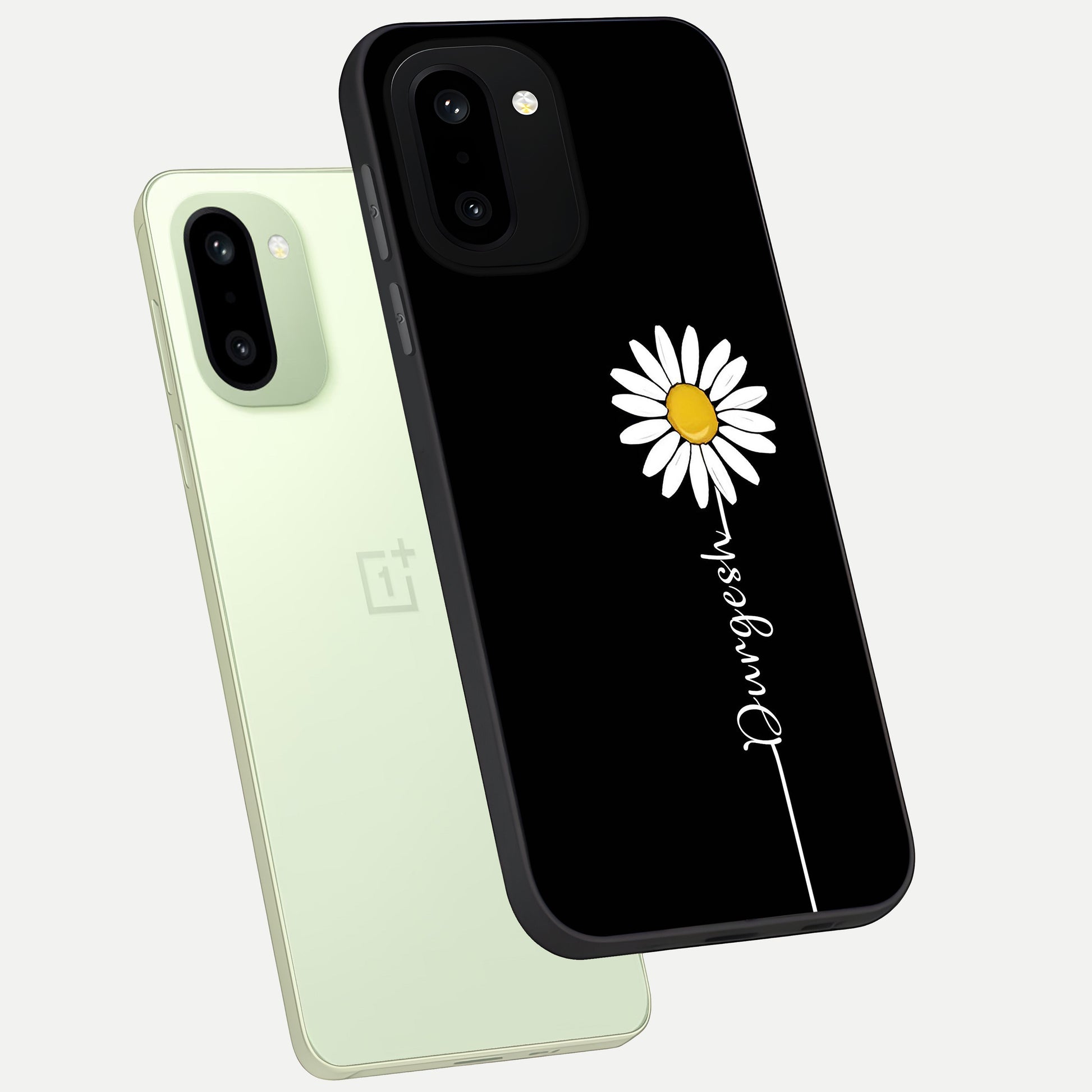 Custom Name White Flower phone case For Oneplus 15R showing premium glass back cover with detailed artwork