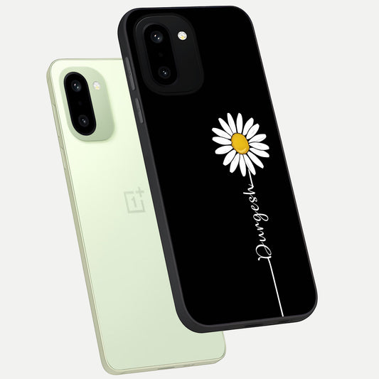  Custom Name White Flower phone case For Oneplus 15R showing premium glass back cover with detailed artwork