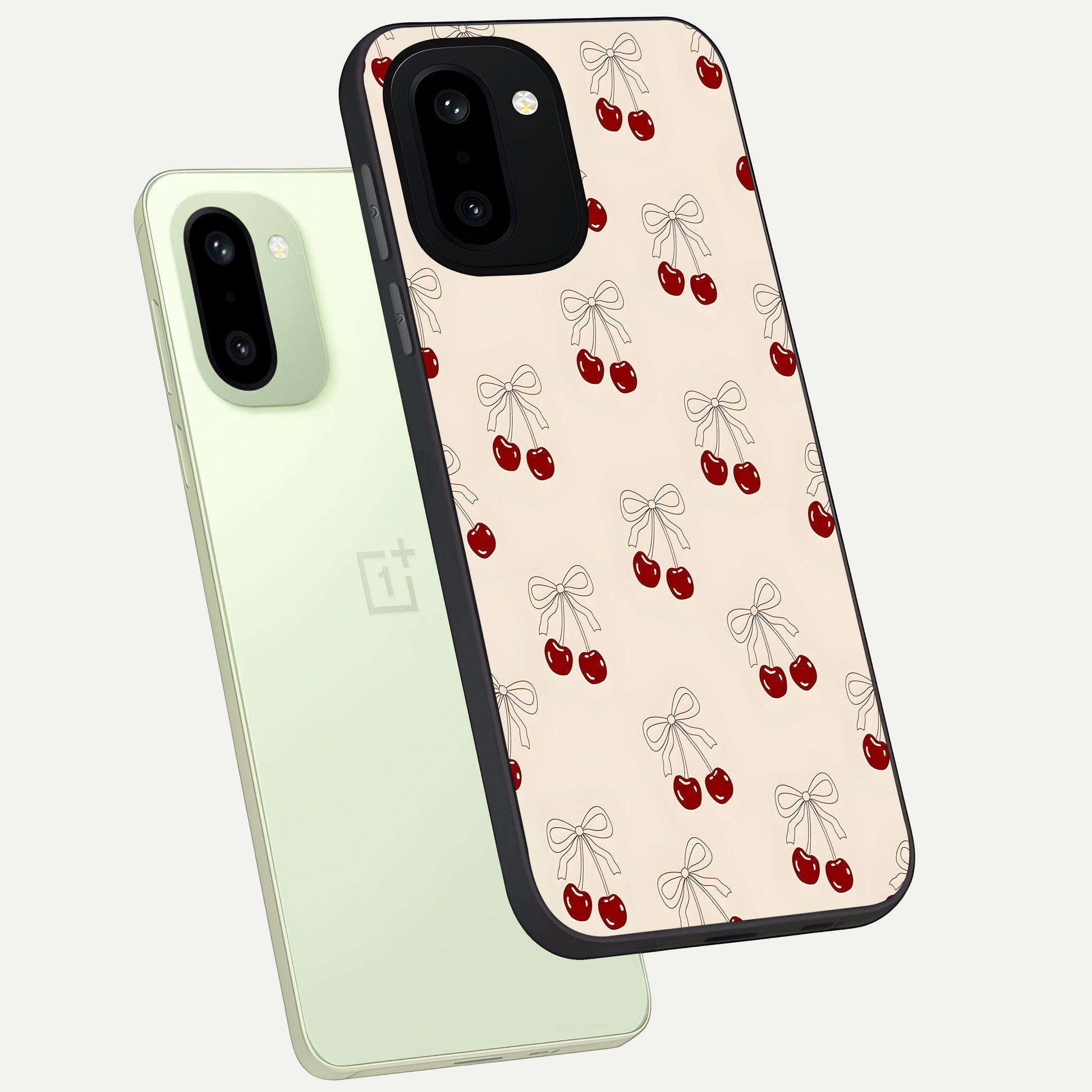  Cute Cherry Pattern phone case For Oneplus 15R showing premium glass back cover with detailed artwork
