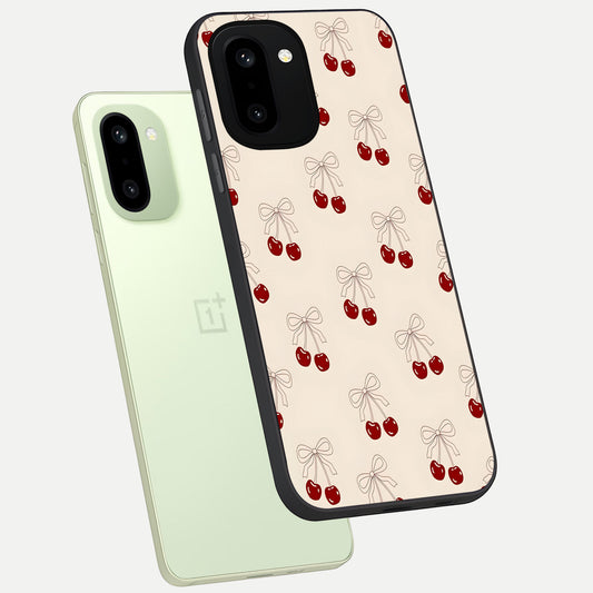  Cute Cherry Pattern phone case For Oneplus 15R showing premium glass back cover with detailed artwork