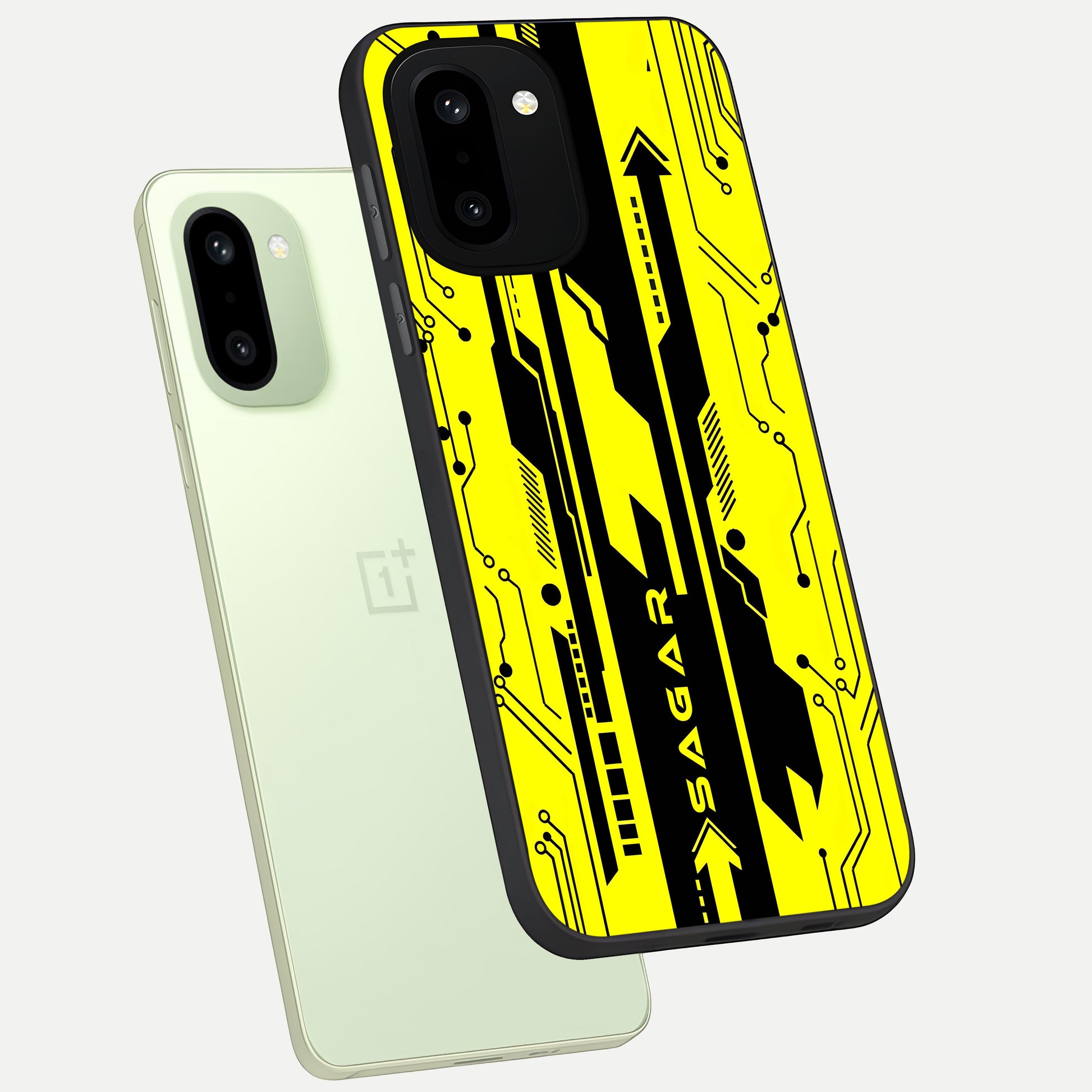  Electric Pulse CYBERPUNK Custom Name phone case For Oneplus 15R showing premium glass back cover with detailed artwork