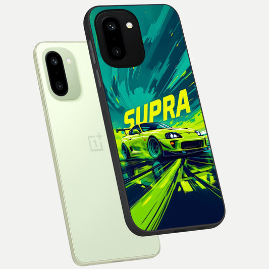  Electric Supra Thunder phone case For Oneplus 15R showing premium glass back cover with detailed artwork