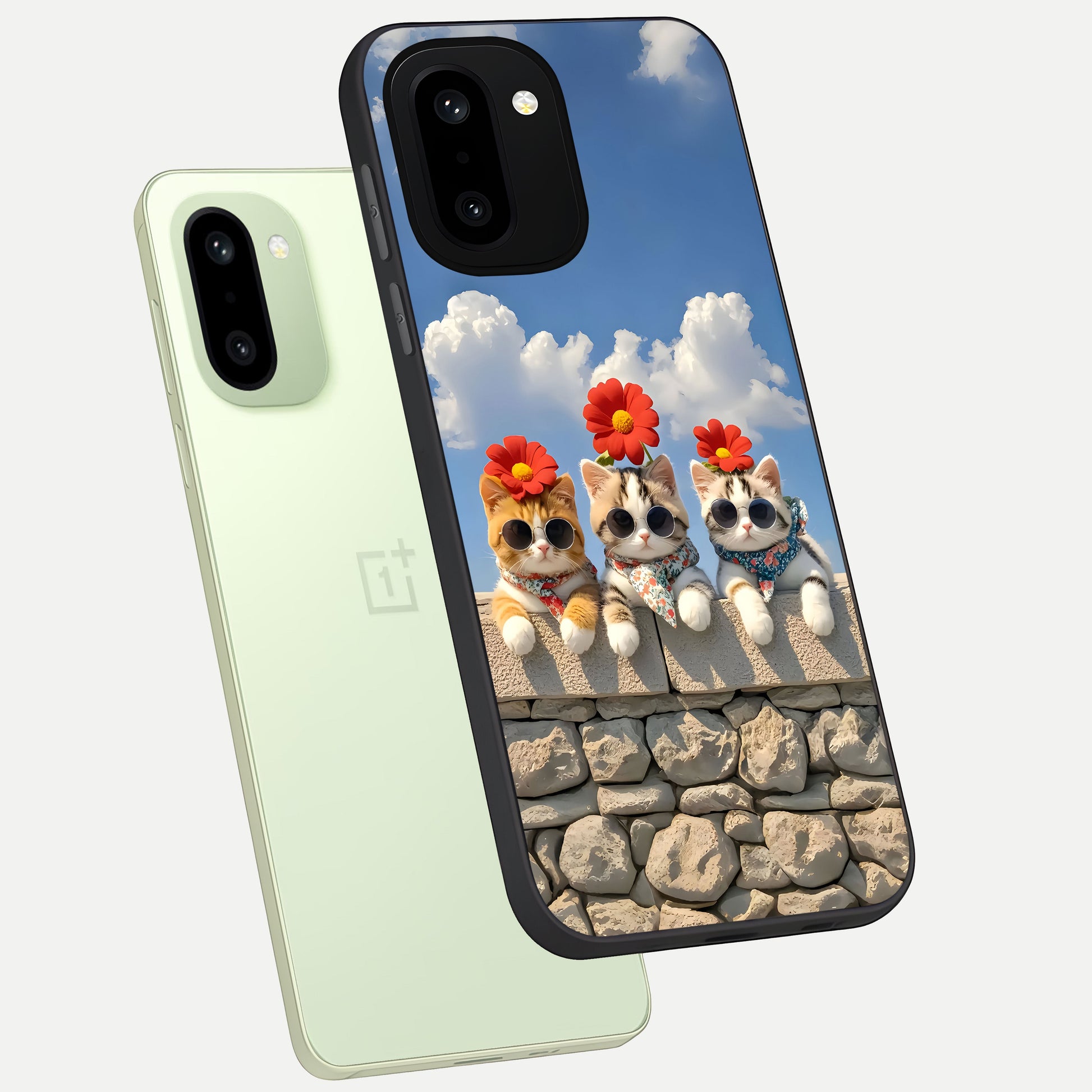 Floral Kitty Squad phone case For Oneplus 15R showing premium glass back cover with detailed artwork