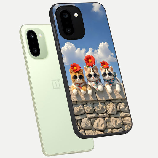  Floral Kitty Squad phone case For Oneplus 15R showing premium glass back cover with detailed artwork