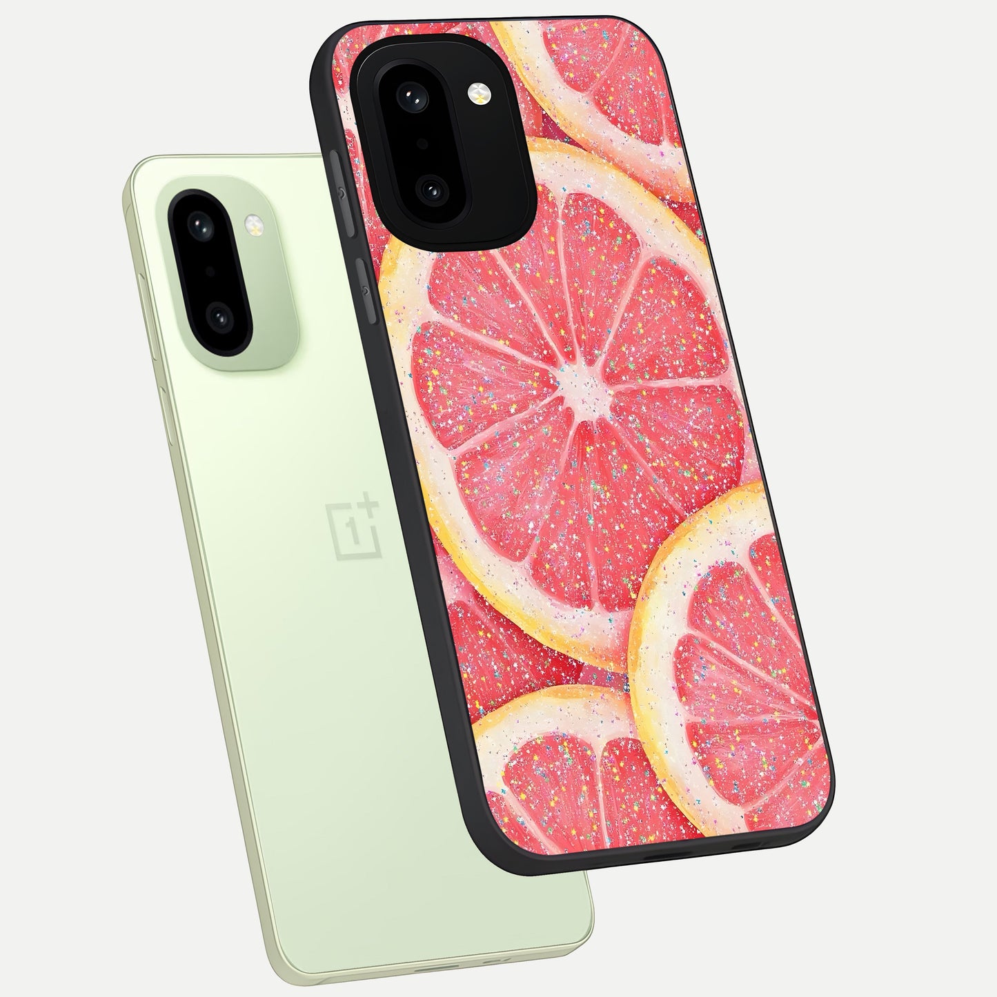  Glitter Grapefruit phone case For Oneplus 15R showing premium glass back cover with detailed artwork