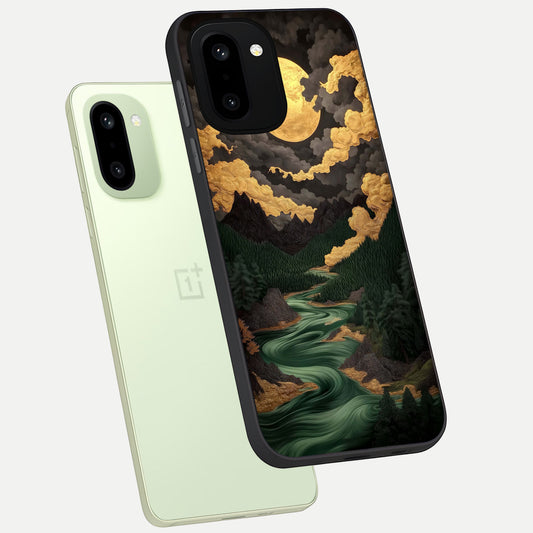  Golden River Moon phone case For Oneplus 15R showing premium glass back cover with detailed artwork