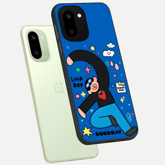  Happy Luck Vibe phone case For Oneplus 15R showing premium glass back cover with detailed artwork
