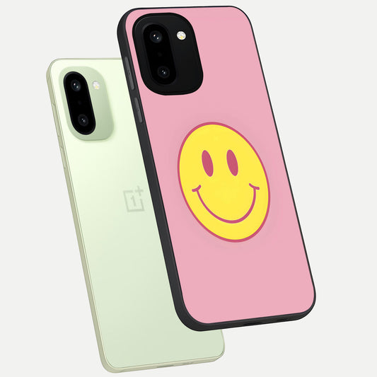 Happy Pink Mood phone case For Oneplus 15R showing premium glass back cover with detailed artwork