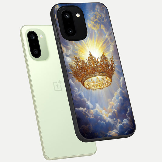  Heavenly Crown Light phone case For Oneplus 15R showing premium glass back cover with detailed artwork