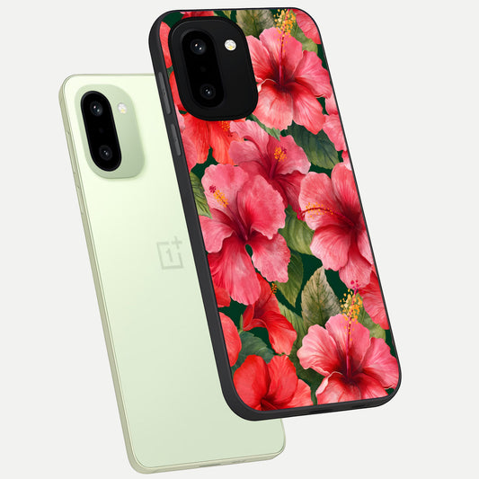  Hibiscus Pattern phone case For Oneplus 15R showing premium glass back cover with detailed artwork