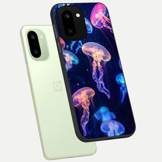  Jellyfish Pattern phone case For Oneplus 15R showing premium glass back cover with detailed artwork